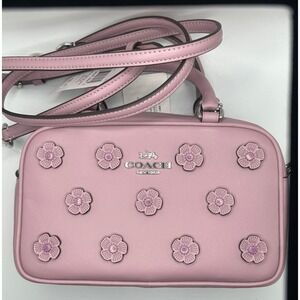 Coach Tea Rose Leather Satchel Bag 3D Floral Applique Chain Strap #409